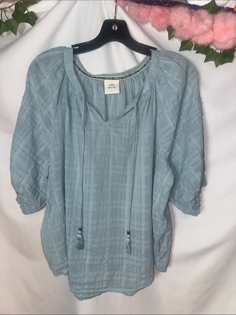 Knox Rose Light Blue Peasant Tunic Top